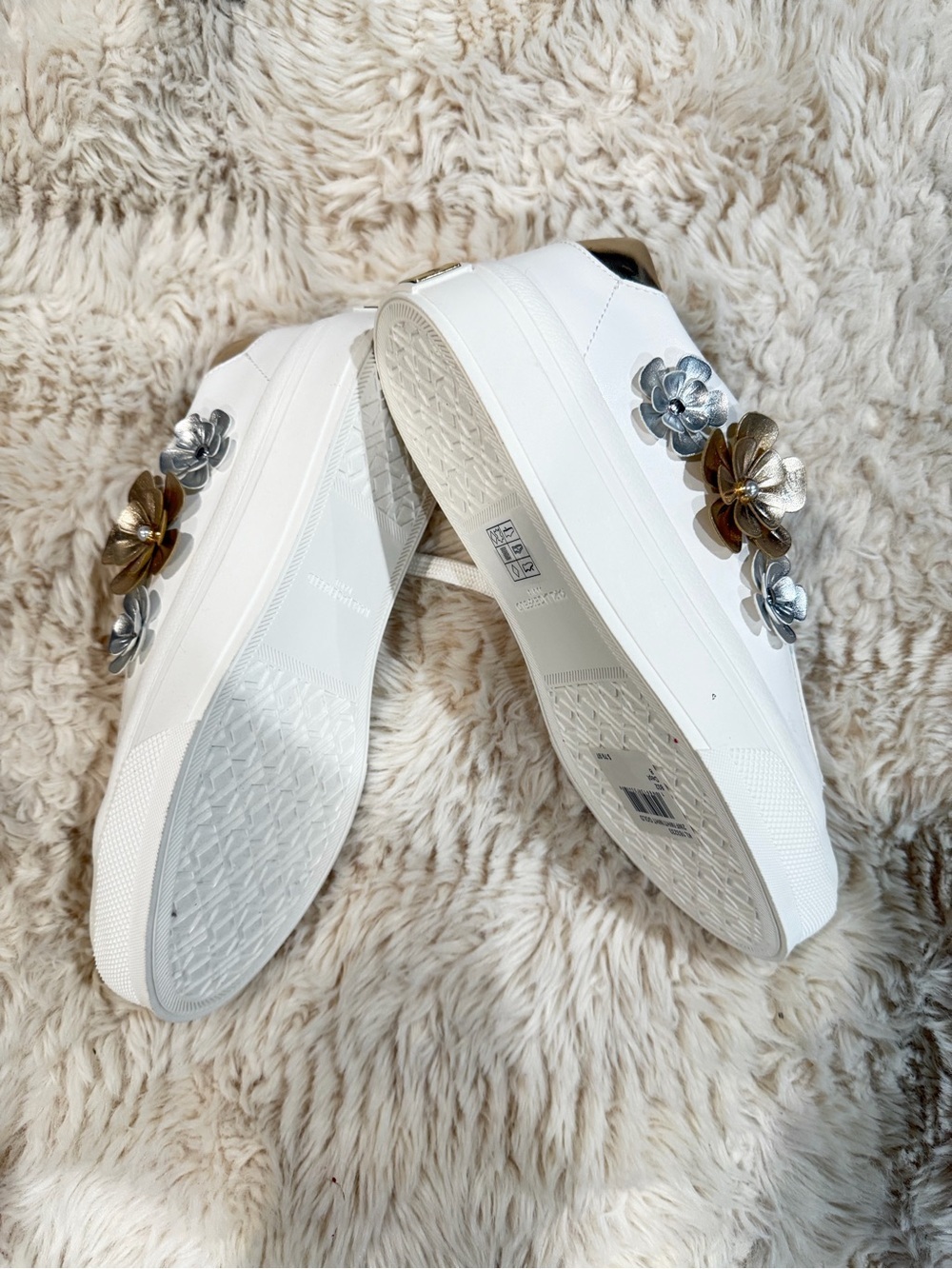 Karl Lagerfeld White Sneakers with Gold and Silver Floral Accents - Picture 6 of 7